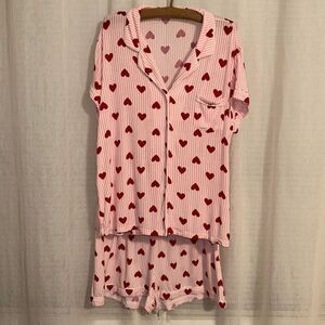 anko 16-18 Pink White Red Romantic Striped Pajama Set Short Sleeve Top & Shorts
